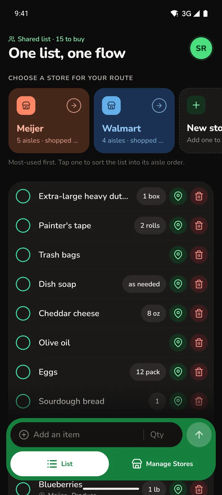 The same list in dark mode.